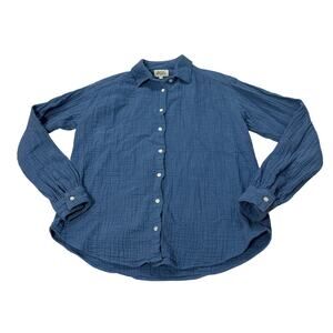 Hartford Women’s 0 Blue Gauze Cotton Button Down Shirt Blouse Nautical Beachy